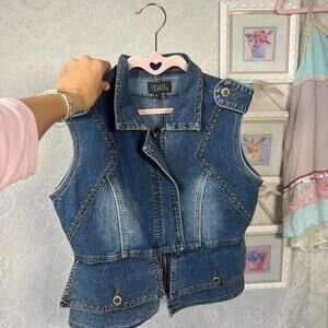 y2k distressed 2000s studded denim vest jacket